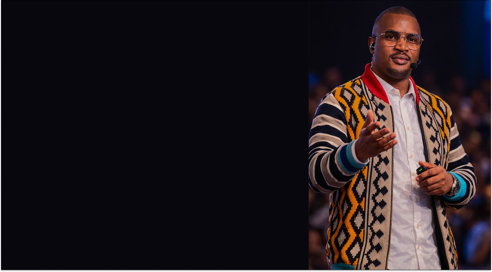 PWRHAUS speaking on stage